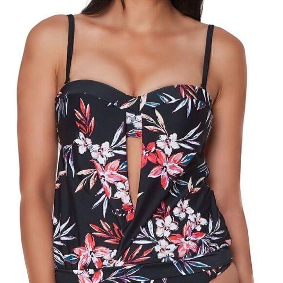 Bar III Tropical Escape Floral Print Bandeau Neck Tankini Top Multicolor… - Picture 1 of 15